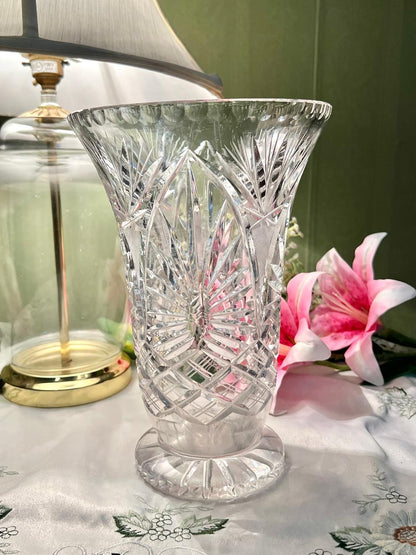 Tall Clear Cut Crystal Flared Vase – 10 Inch