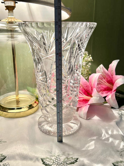 Tall Clear Cut Crystal Flared Vase – 10 Inch
