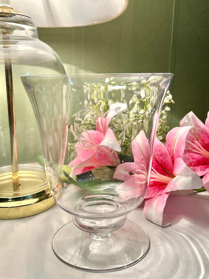 Etched Tall Clear Crystal Footed Vase – 7.5 Inch
