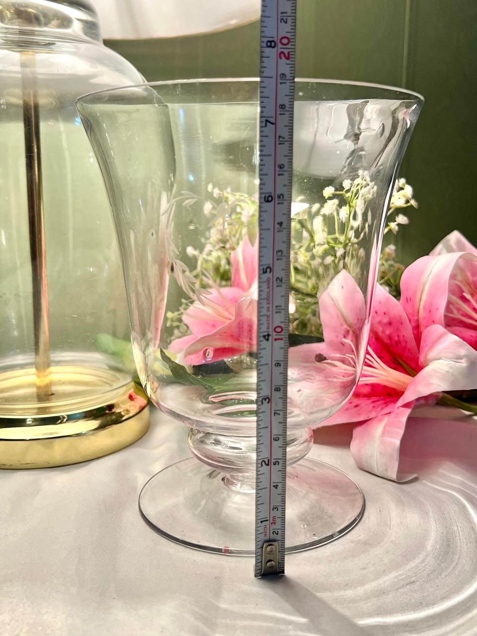 Etched Tall Clear Crystal Footed Vase – 7.5 Inch