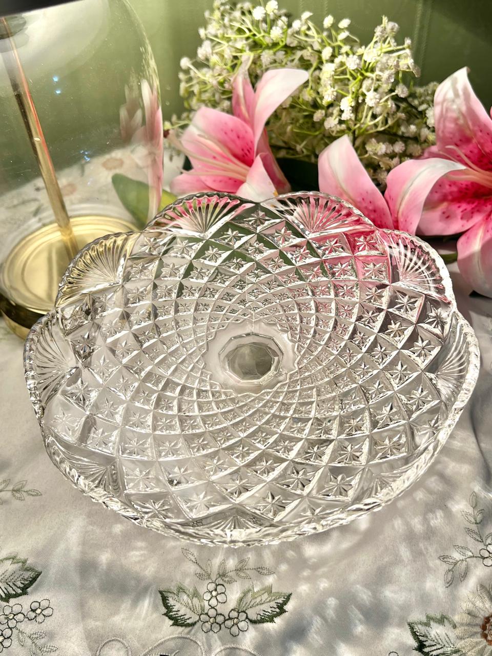 Clear Crystal Footed Serving Platter / Cake Stand – 8.5 Inch
