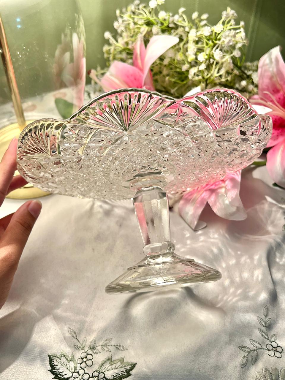 Clear Crystal Footed Serving Platter / Cake Stand – 8.5 Inch