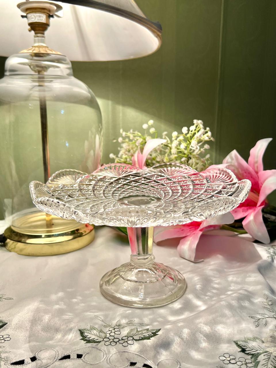 Clear Crystal Footed Serving Platter / Cake Stand – 8.5 Inch