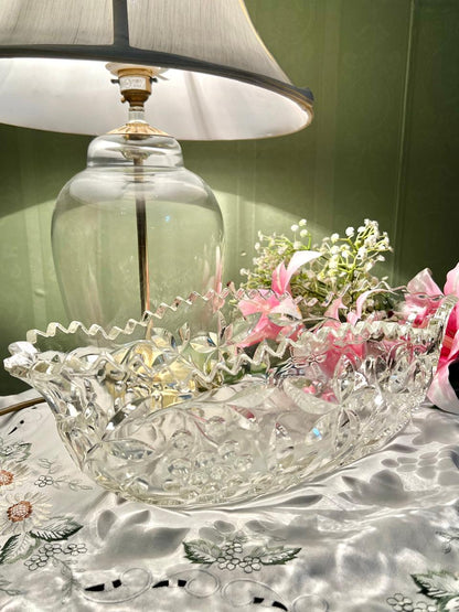 Etched Clear Crystal Cut Large Oval Serving Bowl / Center Piece – 14 Inch