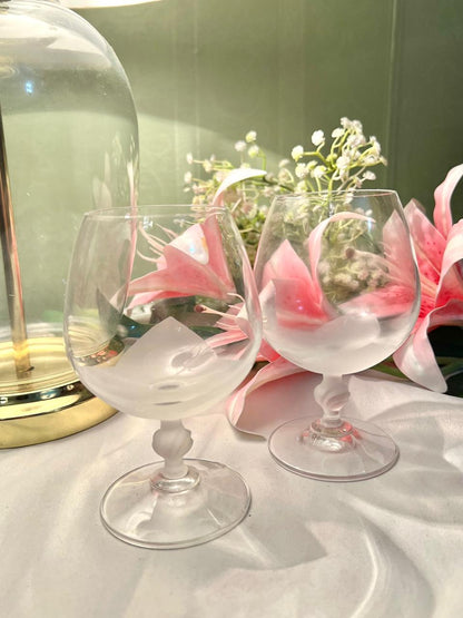 Clear Crystal Frosted Balloon Goblets – Set of 2, 5 Inch