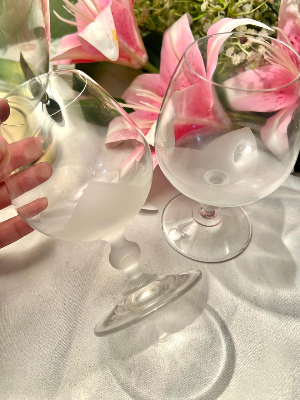 Clear Crystal Frosted Balloon Goblets – Set of 2, 5 Inch