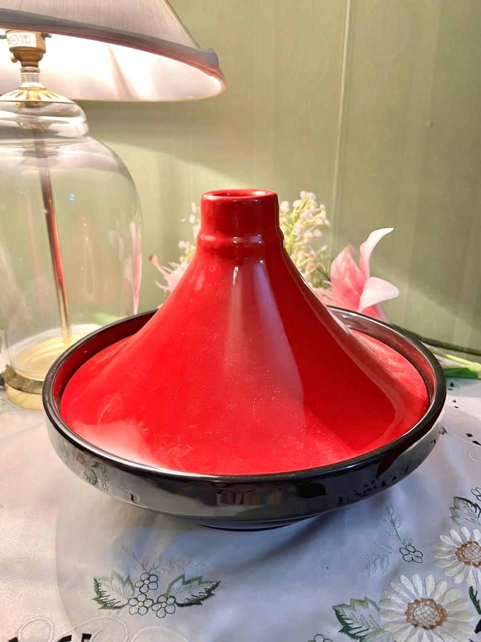 Large Red & Black Tagine, Approx. 8 in × 10 in