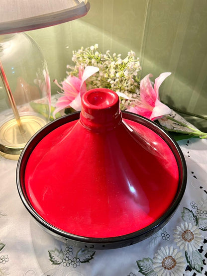 Large Red & Black Tagine, Approx. 8 in × 10 in