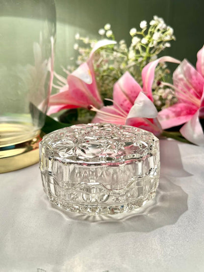 Vintage Clear Crystal Trinket Box with Lid – 4 Inch
