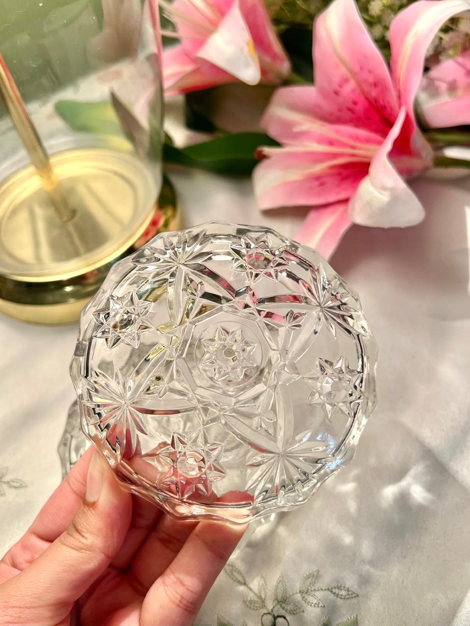 Vintage Clear Crystal Trinket Box with Lid – 4 Inch