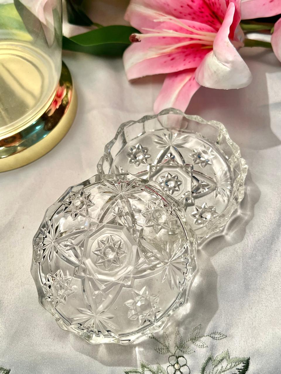 Vintage Clear Crystal Trinket Box with Lid – 4 Inch