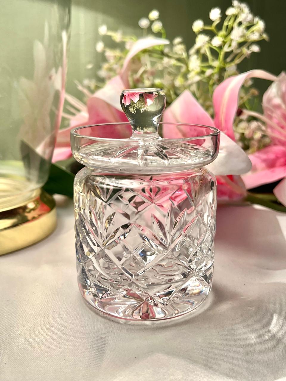 Vintage Clear Crystal Lidded Storage Jar – 4 Inch