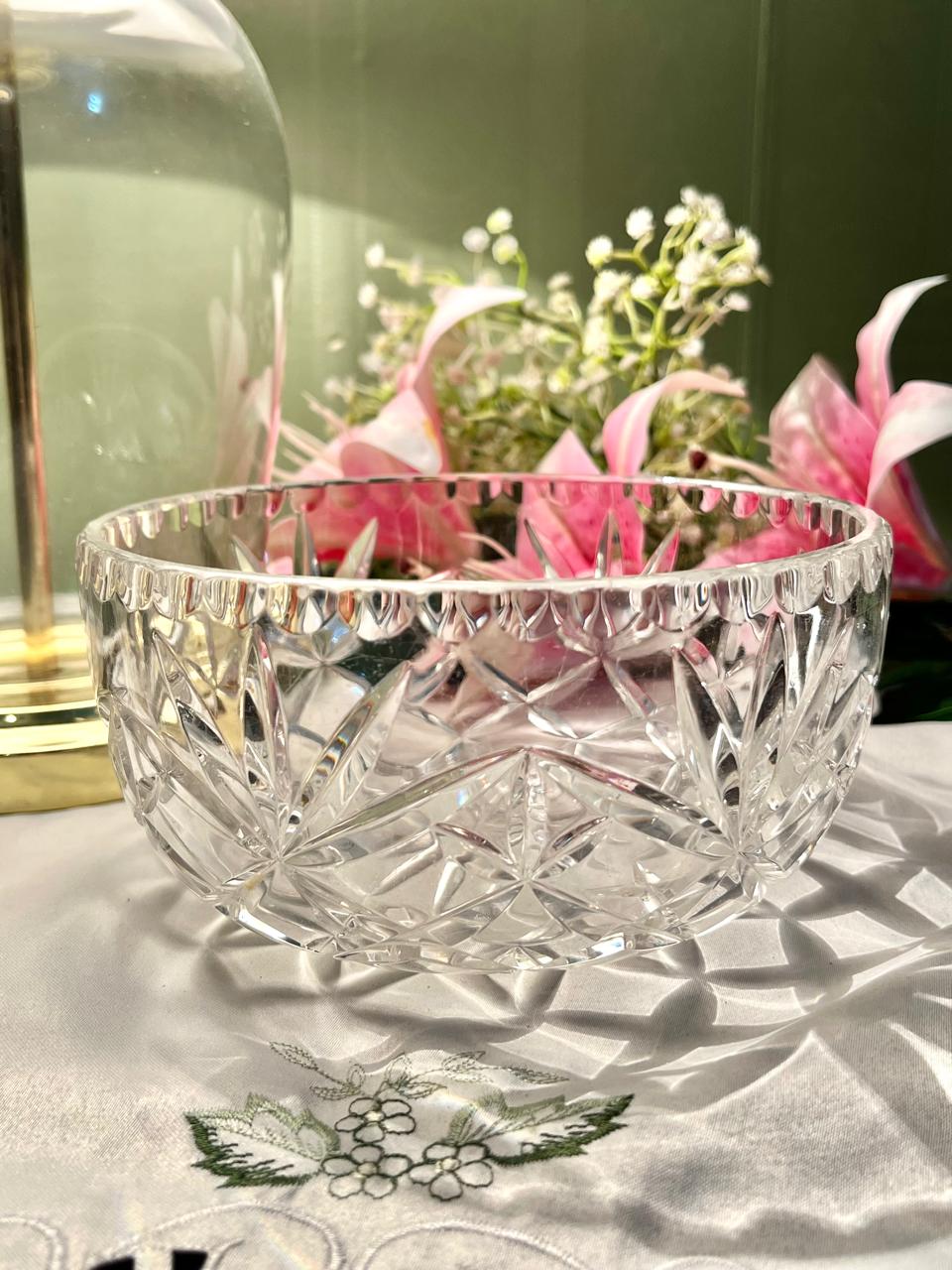 Vintage Clear Crystal Cut Starburst Large Serving Bowl – 7 Inch