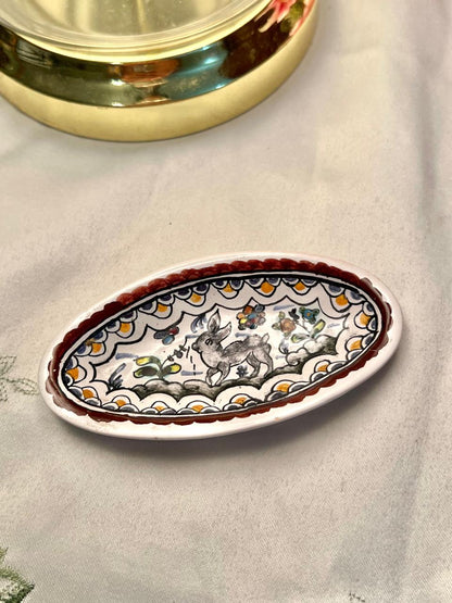 Hand-Painted Coimbra Portugal Oval Trinket Dish, Approx. 4 in