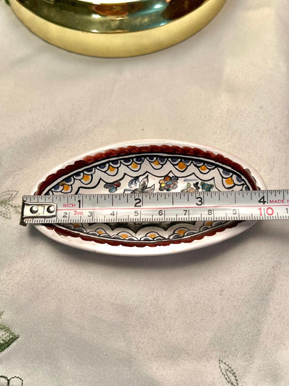Hand-Painted Coimbra Portugal Oval Trinket Dish, Approx. 4 in