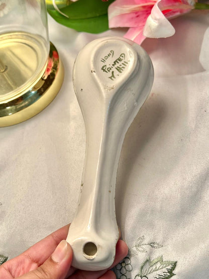 Hand-Painted Floral Ceramic Spoon Rest, Approx. 8 in
