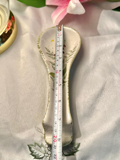Hand-Painted Floral Ceramic Spoon Rest, Approx. 8 in