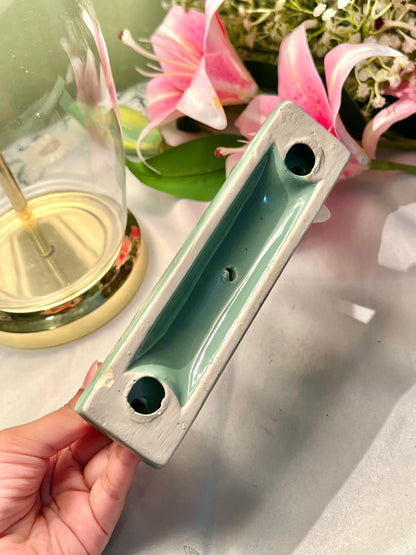 Vintage Green Ceramic Train Condiment Candle Holder Set, Approx. 7 in