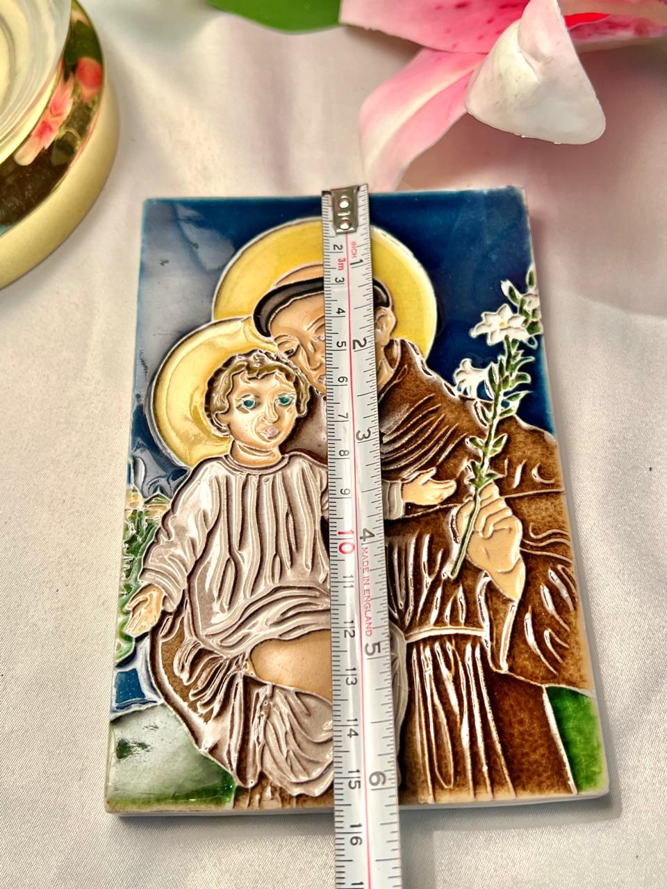 Hand painted Creazioni Luciano Italy Saint Anthony Ceramic Wall Plaque, Approx. 6 in