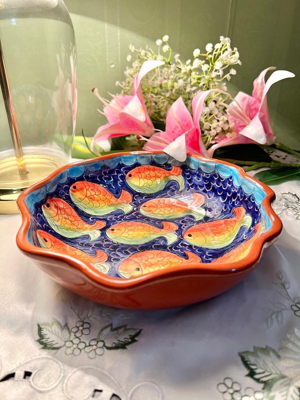 Portugal Hand-Painted Fish Ceramic large Bowl, Approx. 9 in