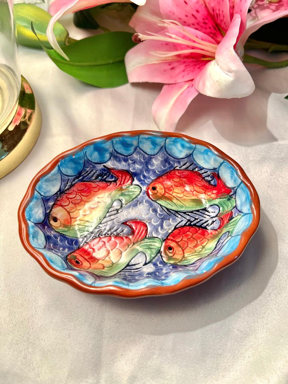 Portugal Hand-Painted Fish Ceramic Dish, Approx. 6.5 in