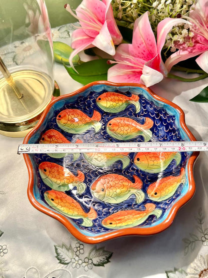 Portugal Hand-Painted Fish Ceramic large Bowl, Approx. 9 in