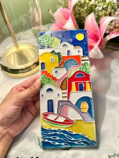 Hand Painted Creazioni Luciano Italy Sorrento Ceramic Wall Plaque, April 1985, Approx. 9 in