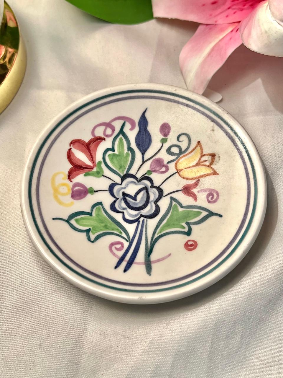 Poole England Hand-Painted Floral Ceramic decor Plate, Approx. 5 in