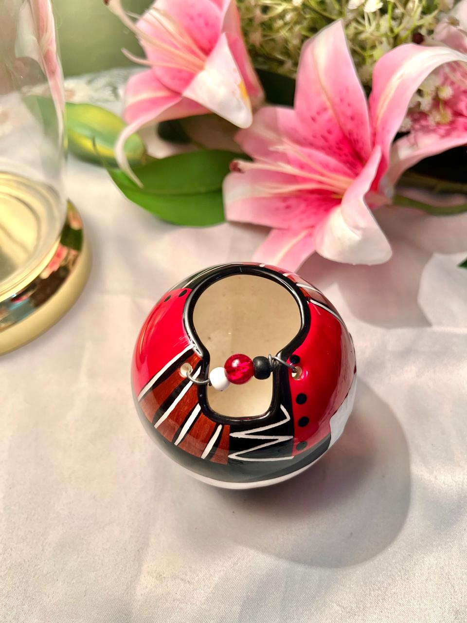 Red Black & Brown Hand-Painted Ceramic Vase, Approx. 4 in