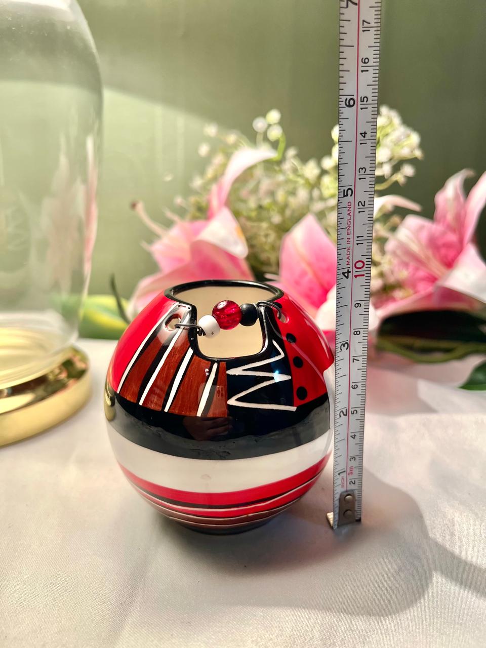 Red Black & Brown Hand-Painted Ceramic Vase, Approx. 4 in