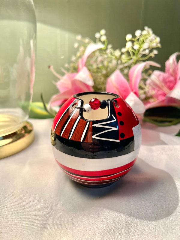 Red Black & Brown Hand-Painted Ceramic Vase, Approx. 4 in