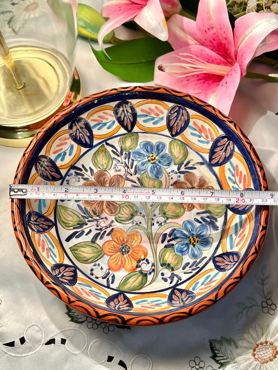 Camilla Lopes São Pedro do Corval Portugal Hand-Painted Large Floral Bowl, Approx. 9 in