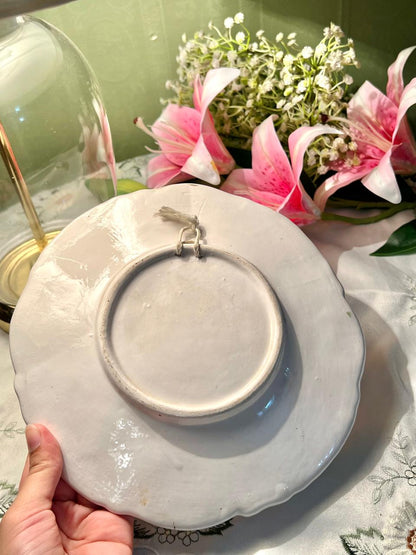 Hand Painted Pink & Green Rococo Floral Ceramic Decorative plate , Approx. 9 in