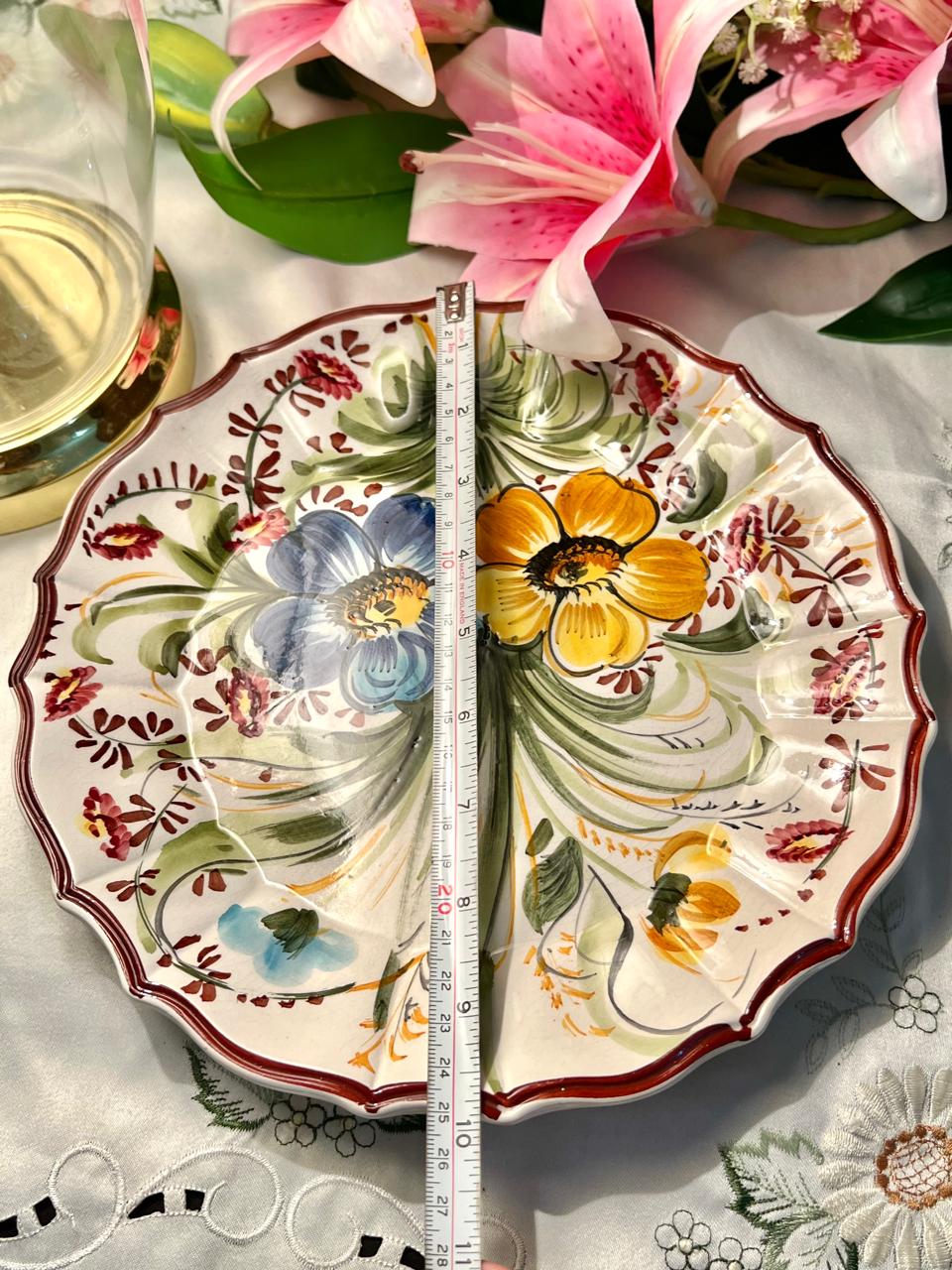 Bassano Italy Hand-Painted Floral Ceramic Wall Plate, Approx. 10 in