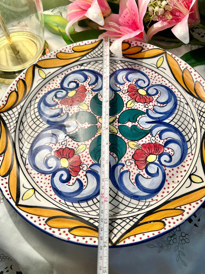 Large Hand-Painted Floral Ceramic Decor plate  Approx. 14 in
