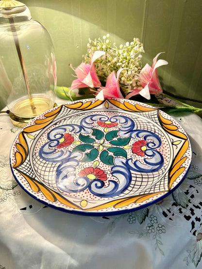 Large Hand-Painted Floral Ceramic Decor plate  Approx. 14 in