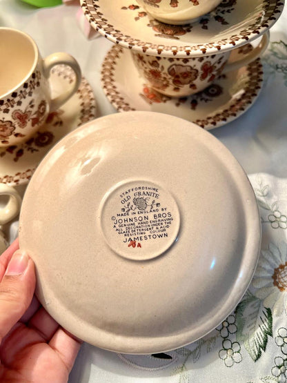 Johnson Bros Jamestown Staffordshire 4 Cup & Saucer Set