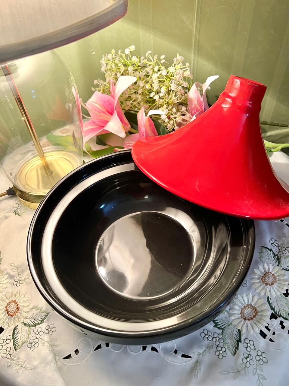 Large Red & Black Tagine, Approx. 8 in × 10 in