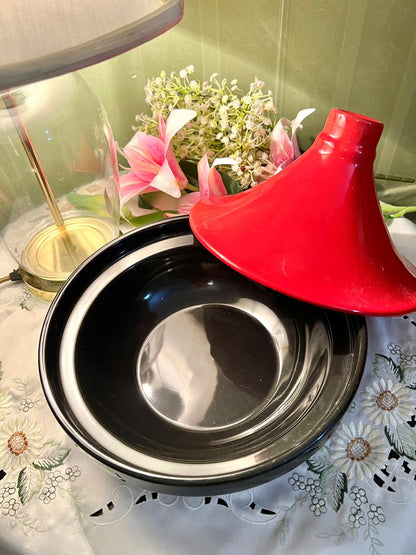 Large Red & Black Tagine, Approx. 8 in × 10 in
