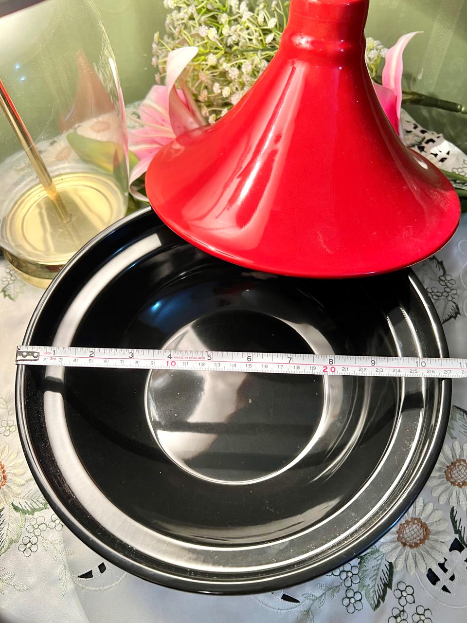 Large Red & Black Tagine, Approx. 8 in × 10 in