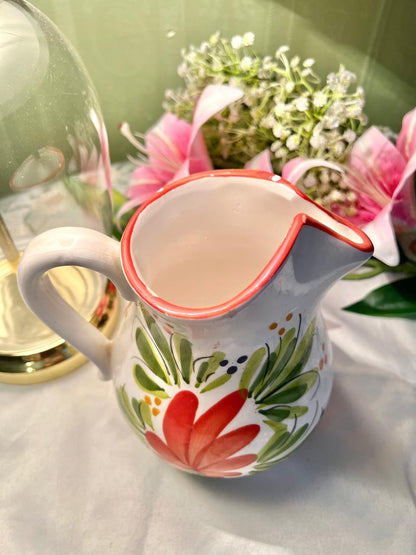 Hand Painted Floral Ceramic Jug, Red & Green, 1-Piece, Approx. 7 in