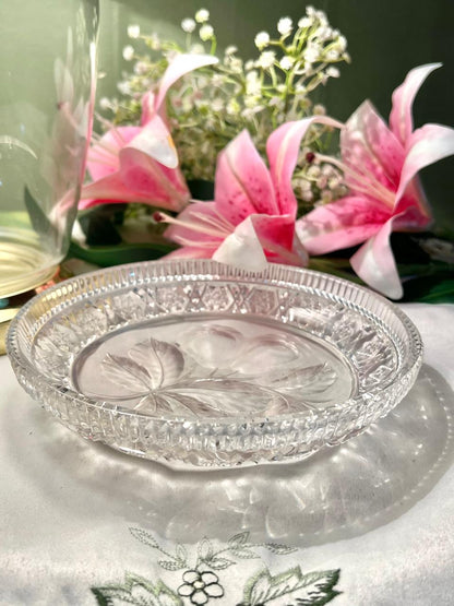 Vintage Crystal Cut Rose Serving Dish 7.5 in