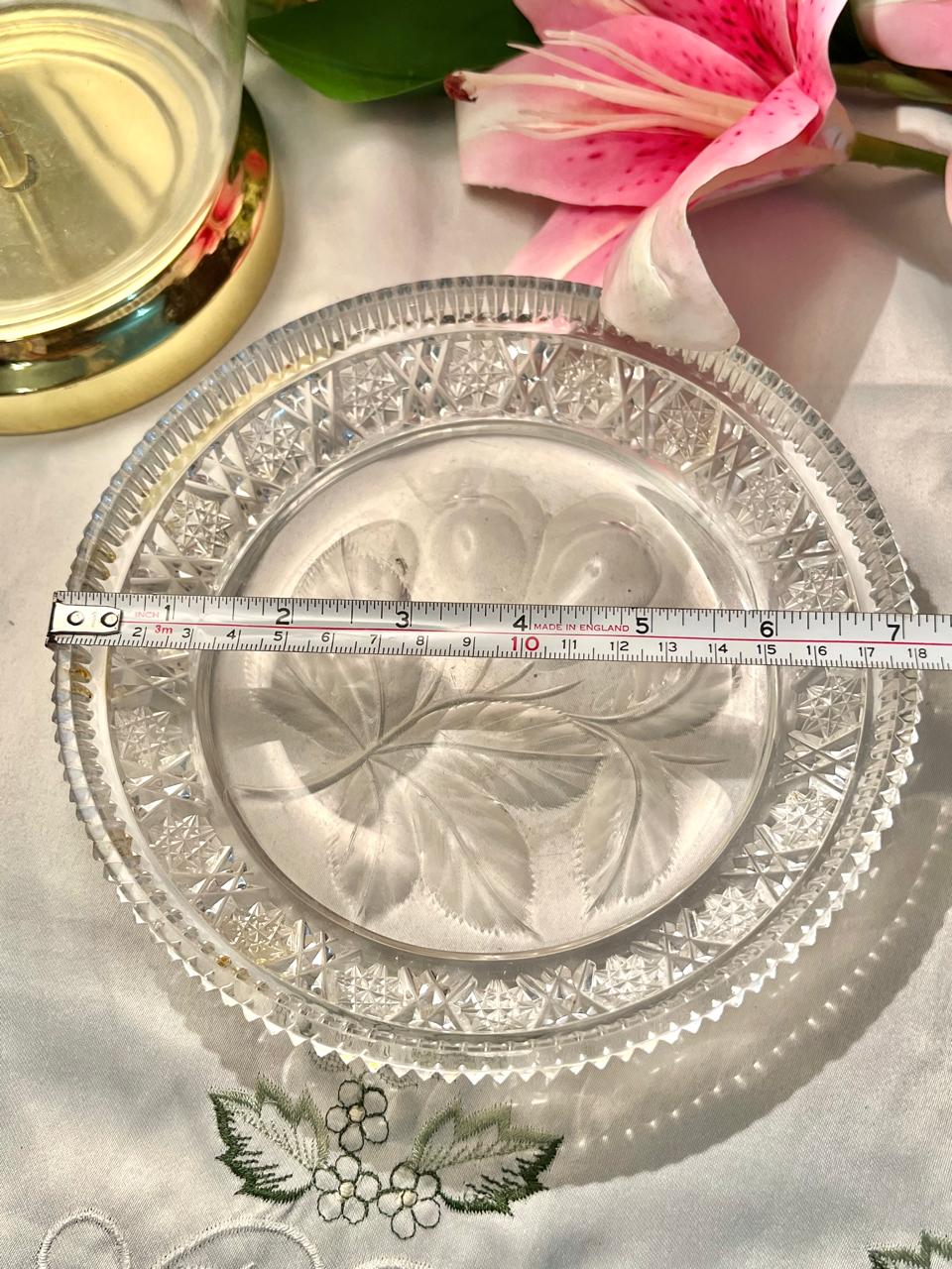 Vintage Crystal Cut Rose Serving Dish 7.5 in