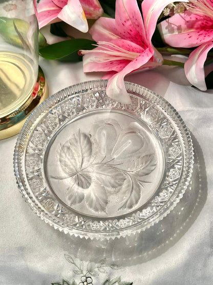 Vintage Crystal Cut Rose Serving Dish 7.5 in