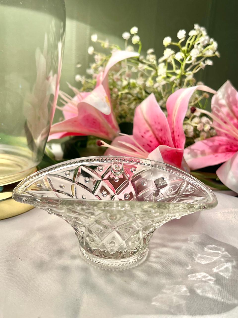 Vintage Clear Crystal Basket Bowl 5.5 in