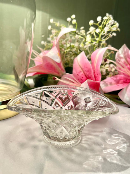 Vintage Clear Crystal Basket Bowl 5.5 in