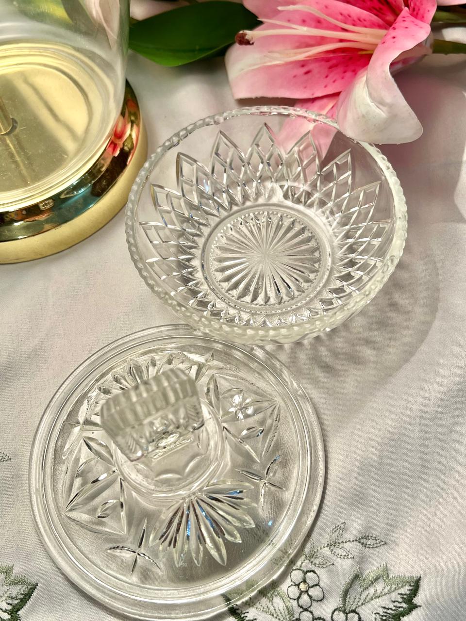Vintage Clear Crystal Lidded Bowl 4.5 in
