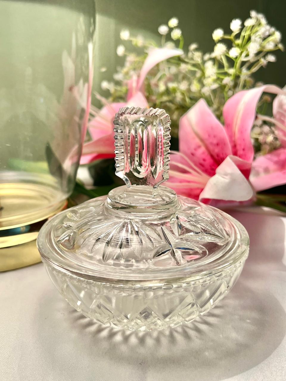 Vintage Clear Crystal Lidded Bowl 4.5 in