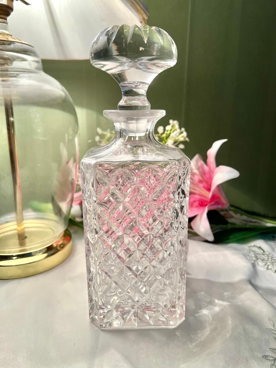 Vintage Clear Crystal Decanter with Stopper 10 in