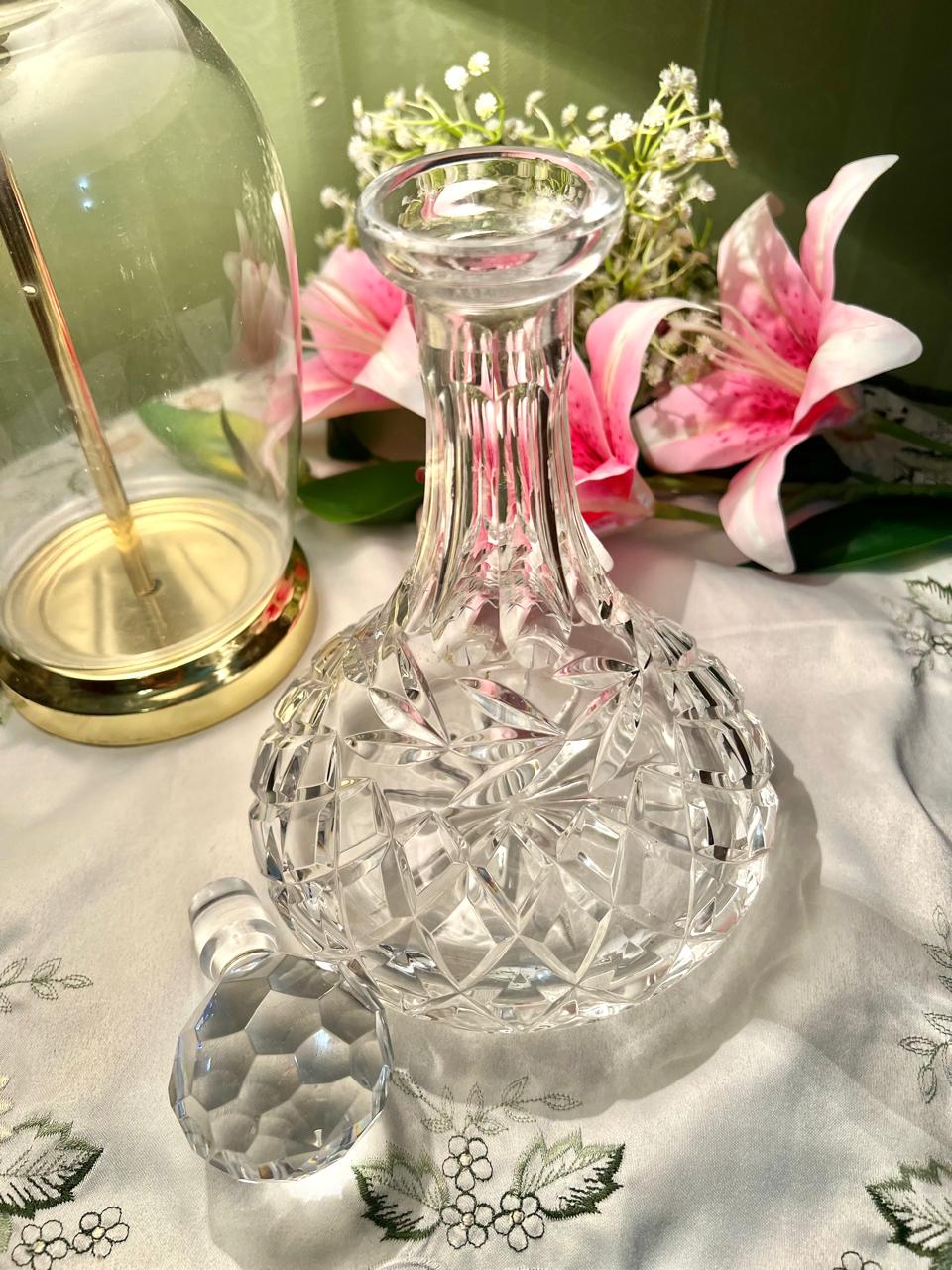 9.5" Clear Crystal Decanter with Faceted Stopper